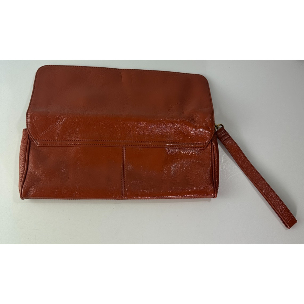 Hobo International Apricot Patent Leather Clutch Bag Small Rectangle Fold over - Picture 5 of 12